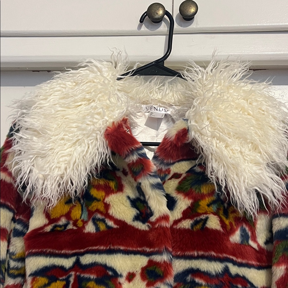 VENUS Multicolor Faux Fur Jacket with White Collar - Picture 2 of 5